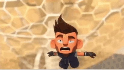 a cartoon character is holding a girl in his arms .