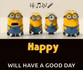 a group of minions are standing next to each other in a row .