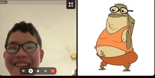 a picture of a cartoon character next to a picture of a man wearing glasses