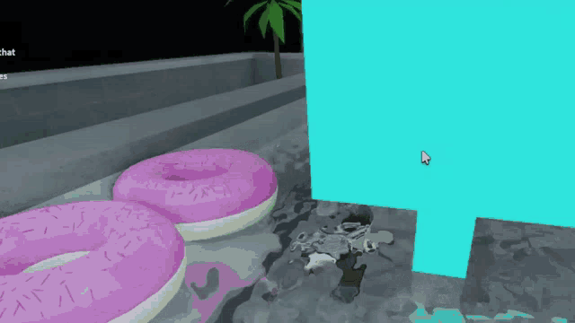 a computer screen shows two pink donuts in a pool with a cursor pointing to the right