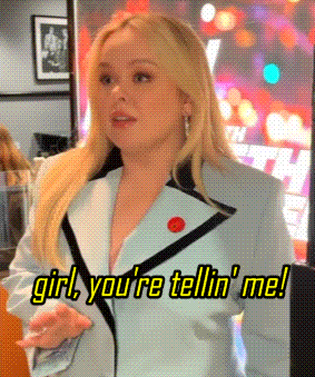 a woman in a suit says girl you 're tellin ' me !