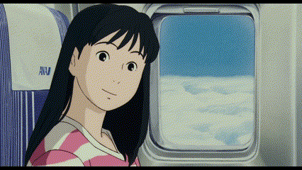 a girl in a pink and white striped shirt is sitting in an airplane seat with the word avi on it