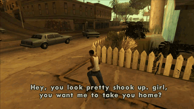 a screenshot of a video game shows a man talking to a woman