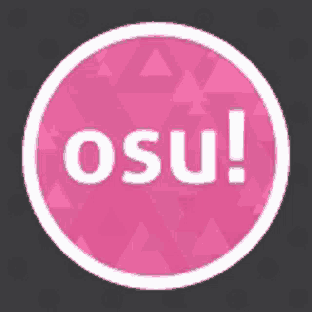 a pink and white circle with the word osu written inside of it .