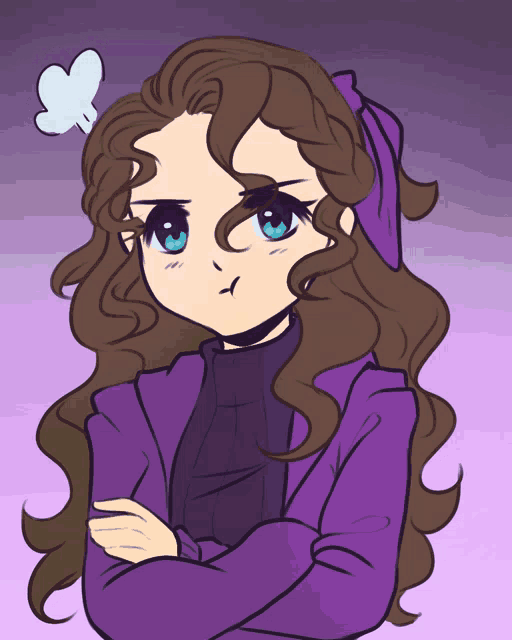 a drawing of a girl in a purple jacket