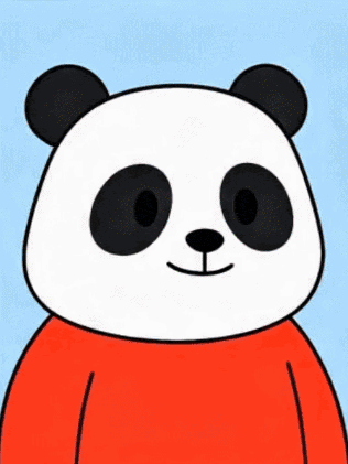 a cartoon panda bear wearing a red sweater and smiling .