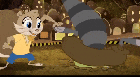a cartoon of a squirrel and a raccoon