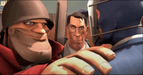 a group of cartoon characters are standing next to each other and one of them is wearing a helmet