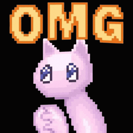 a pixel art of a cat with the word omg written above it