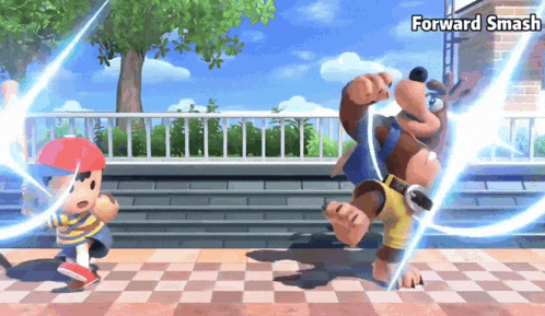 a video game scene with the words forward smash above it