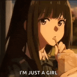 a girl is drinking from a cup with a straw and saying i 'm just a girl .