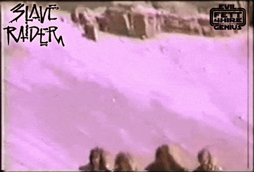a poster for the movie slave raider shows a purple background
