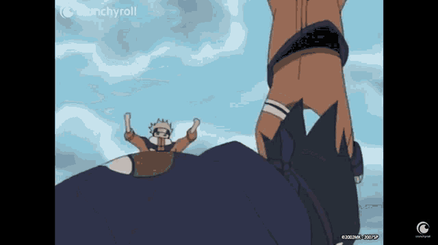 a cartoon of a man standing on top of a mountain with crunchyroll written on the bottom