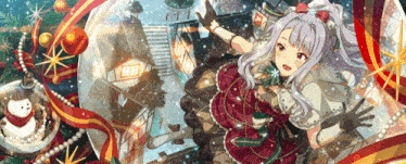 a girl in a red dress is surrounded by christmas ornaments