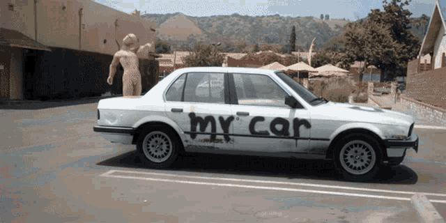 a white car with the word my car written on it