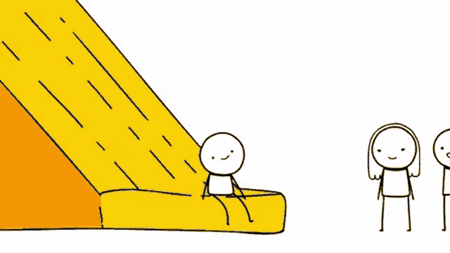 a cartoon of a person on a slide with the word yay above them