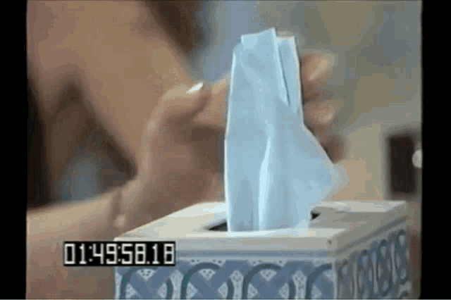 a box of tissues has the time of 01:49:58.16