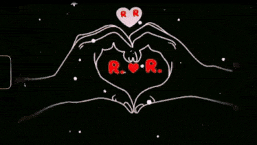 a drawing of two hands making a heart shape with the letters r.r. on it