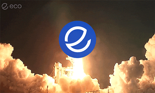 a picture of a rocket being launched with a blue circle with the letter e on it