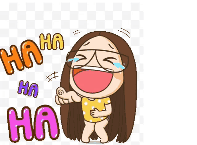 a cartoon girl is laughing with tears coming out of her eyes and says ha ha ha ha