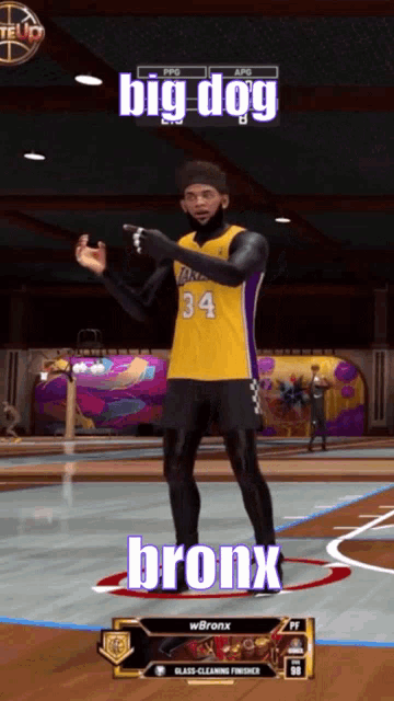 a basketball player with the number 34 on his jersey is standing on a court