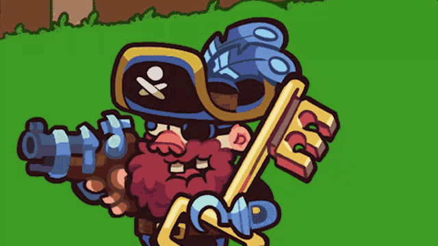 a cartoon of a man with a beard holding a large key