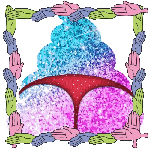 a cartoon drawing of a butt in a frame with hands surrounding it