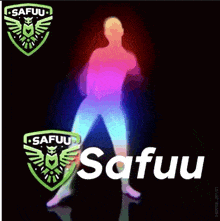 a silhouette of a person dancing with the word safuu in the background