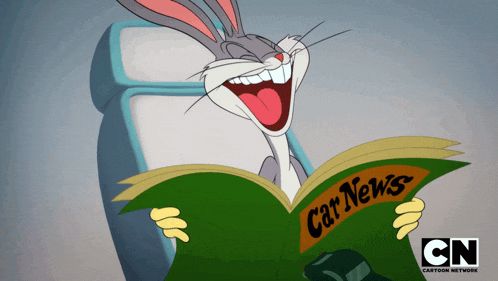 bugs bunny is reading a book called car news