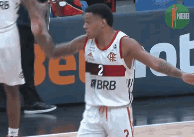 a basketball player wearing a jersey that says brb on it