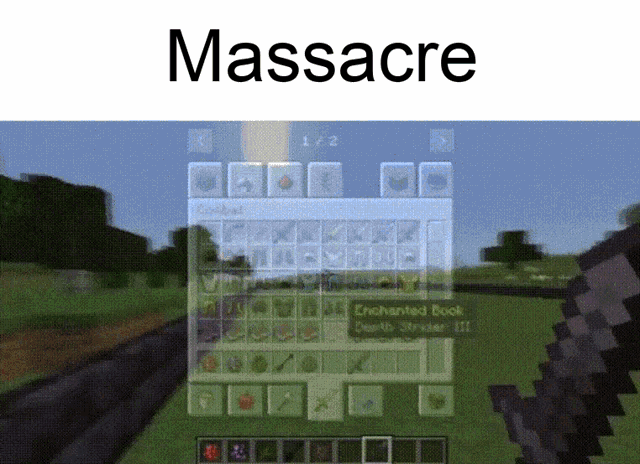 a screenshot of a game called massacre with a sword in the foreground
