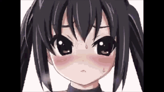 a close up of a cartoon girl 's face with a tear coming out of her eye .