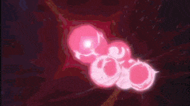 a purple background with a few pink circles