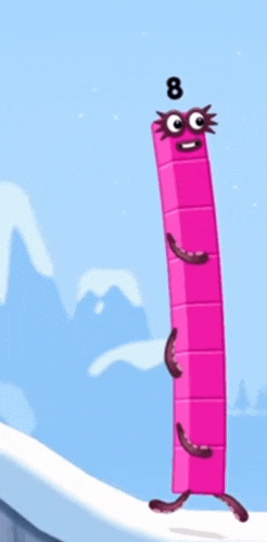 a cartoon character with the number 8 on top of his head