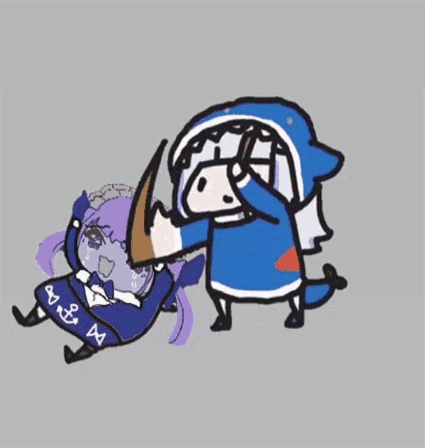 a cartoon drawing of a shark and a girl with an anchor on her dress