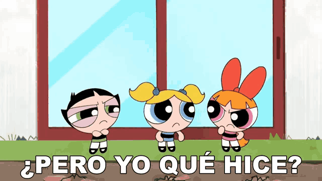 bubbles buttercup and blossom from the powerpuff girls are standing in front of a window