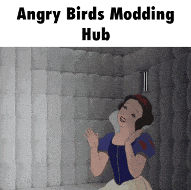 a cartoon of snow white in a jail cell with the words angry birds modding hub below her