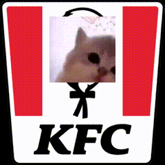 a kfc logo with a picture of a cat behind it