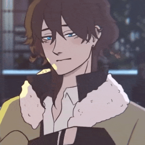 a drawing of a man with long hair and a fur collar