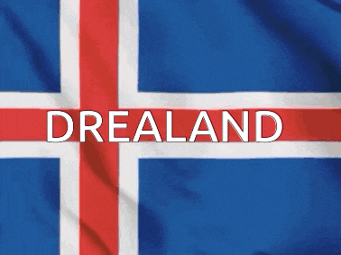 a blue white and red flag with the word dreadland on it