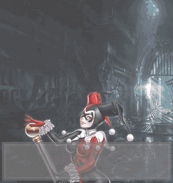 a cartoon of harley quinn is talking to puddin