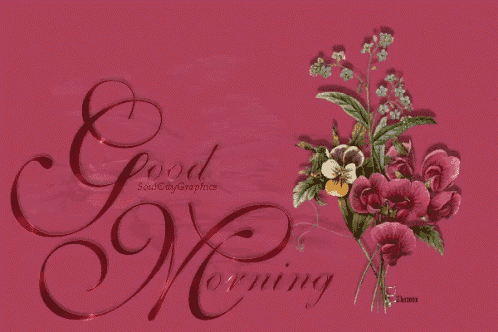 a pink background with the words good morning and flowers on it