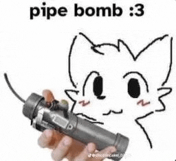 a person is holding a pipe bomb in their hand and a cat is holding a pipe bomb .