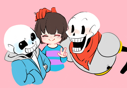 two skeletons and a girl pose for a picture together
