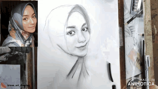 a drawing of a woman in a hijab is made in animoto