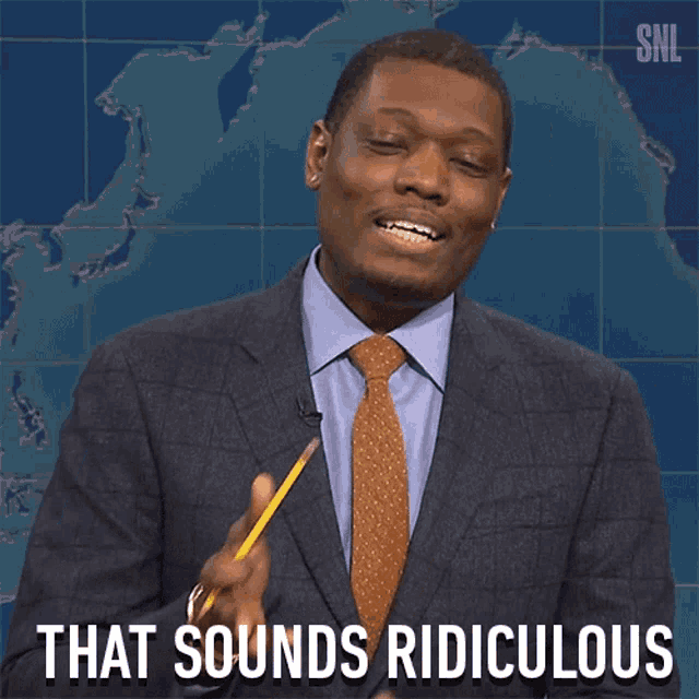 a man in a suit and tie holds a pencil and says " that sounds ridiculous "