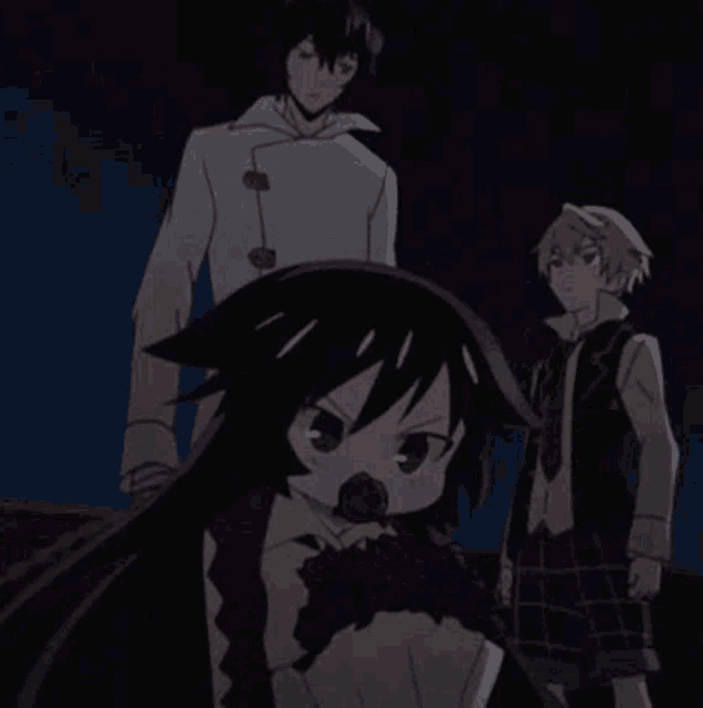 a man in a white coat is standing next to a girl with black hair