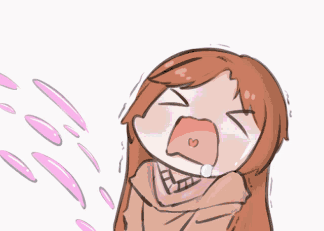 a cartoon drawing of a girl crying with a heart in her mouth