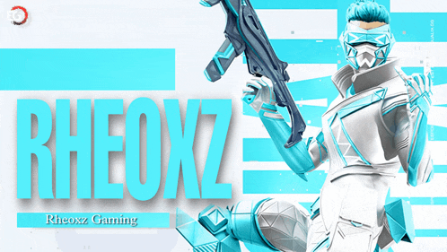 a poster for rheoxz gaming shows a man in a futuristic suit holding a gun