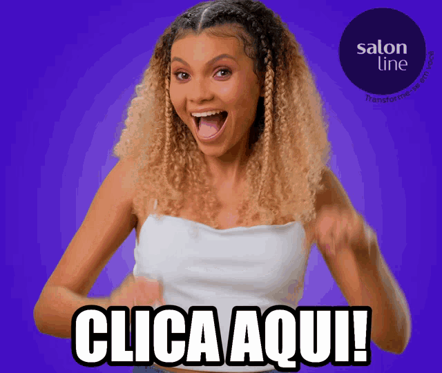 a woman with her mouth open and the words clica aqui written below her